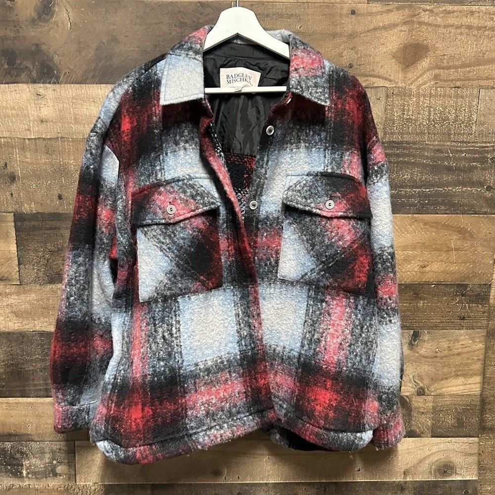 Badgley Mischka Studio Super Soft Buffalo Check Shacket Women's Red XL